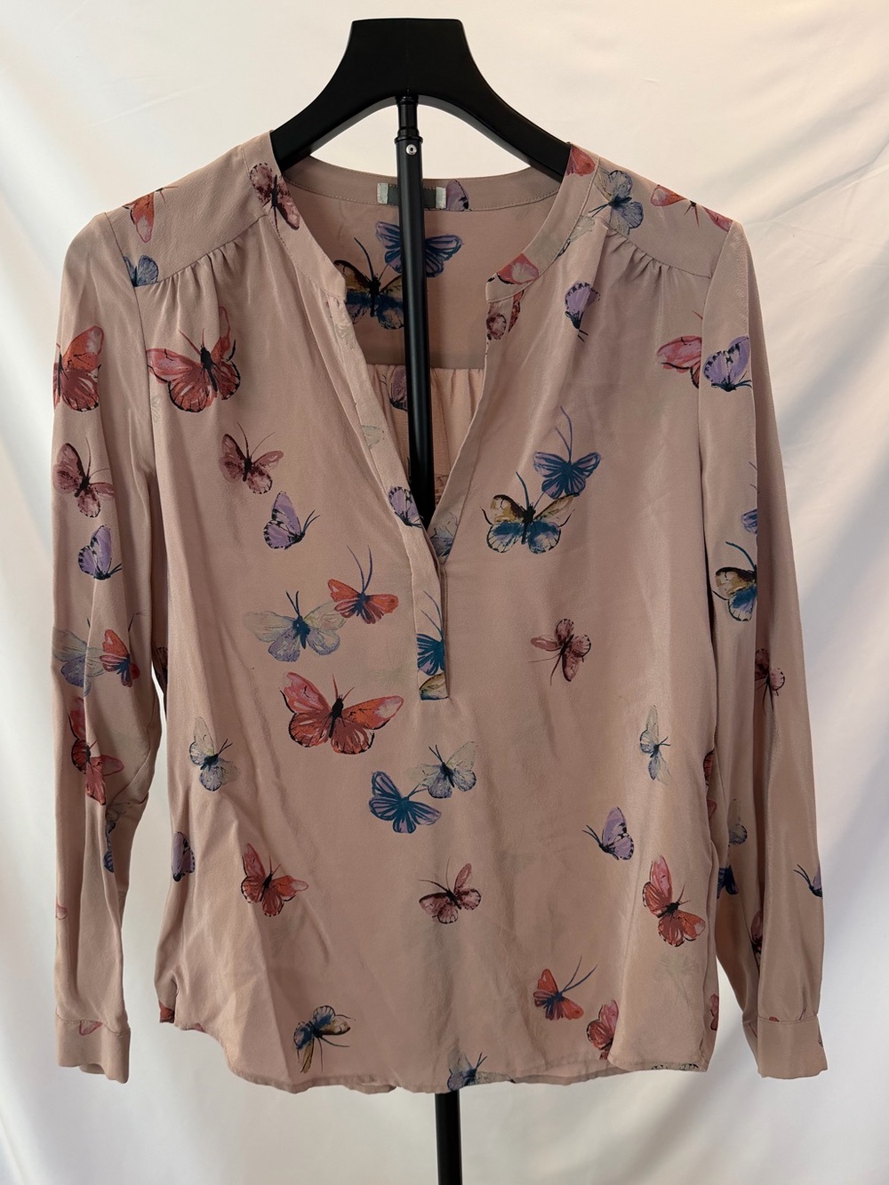 Joie Butterfly-Print Long Sleeve Blouse - Dusty Rose - Size Small